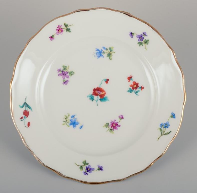 Hand-Painted Silesia, Germany. Six small porcelain lunch plates. Ca 1930 For Sale