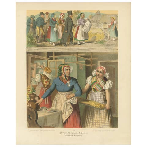 Silesian Folk Costume Scene, Prussia, Buchwald & Fischbach, c.1875