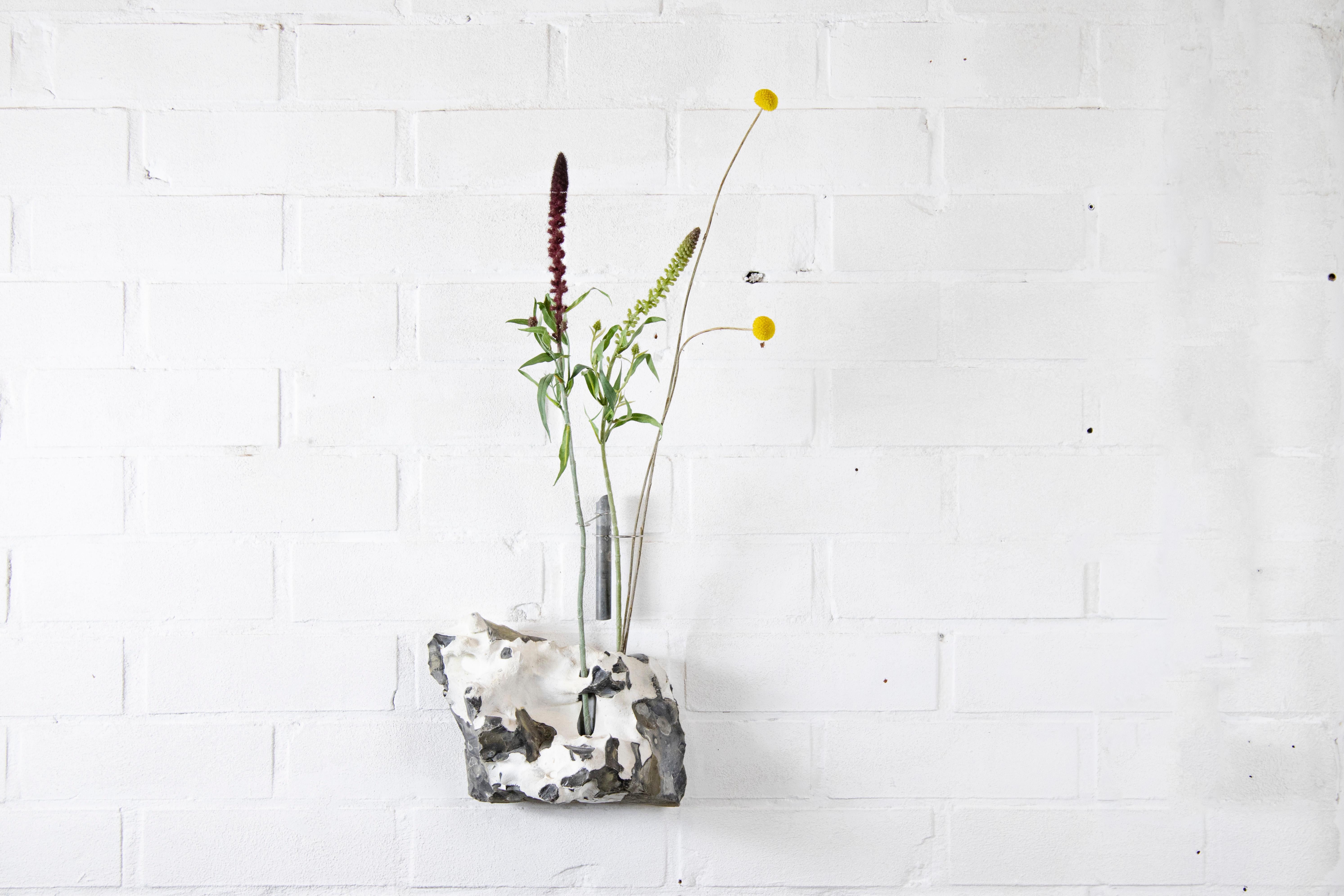 Belgian Silex Flintstone Flower Wall Vessel I by Studio DO For Sale