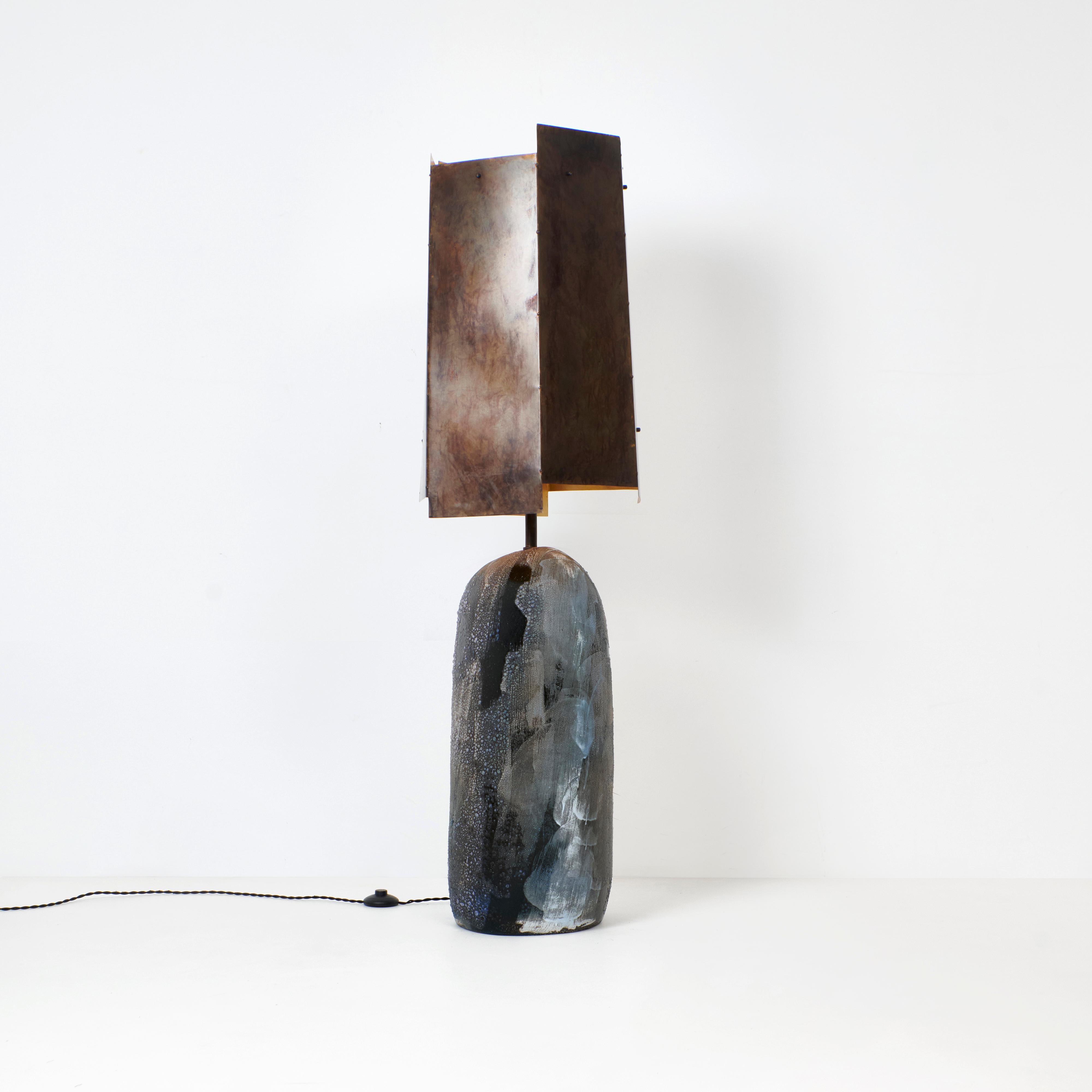 SILHA FLOOR LIGHT , designed in 2024.

Large artisanal ceramic floor light with an organic shape and large geometric metal shade. The ceramic base is hand-sculpted in Project 213A's own ceramic workshop. Each piece is unique due to its handmade