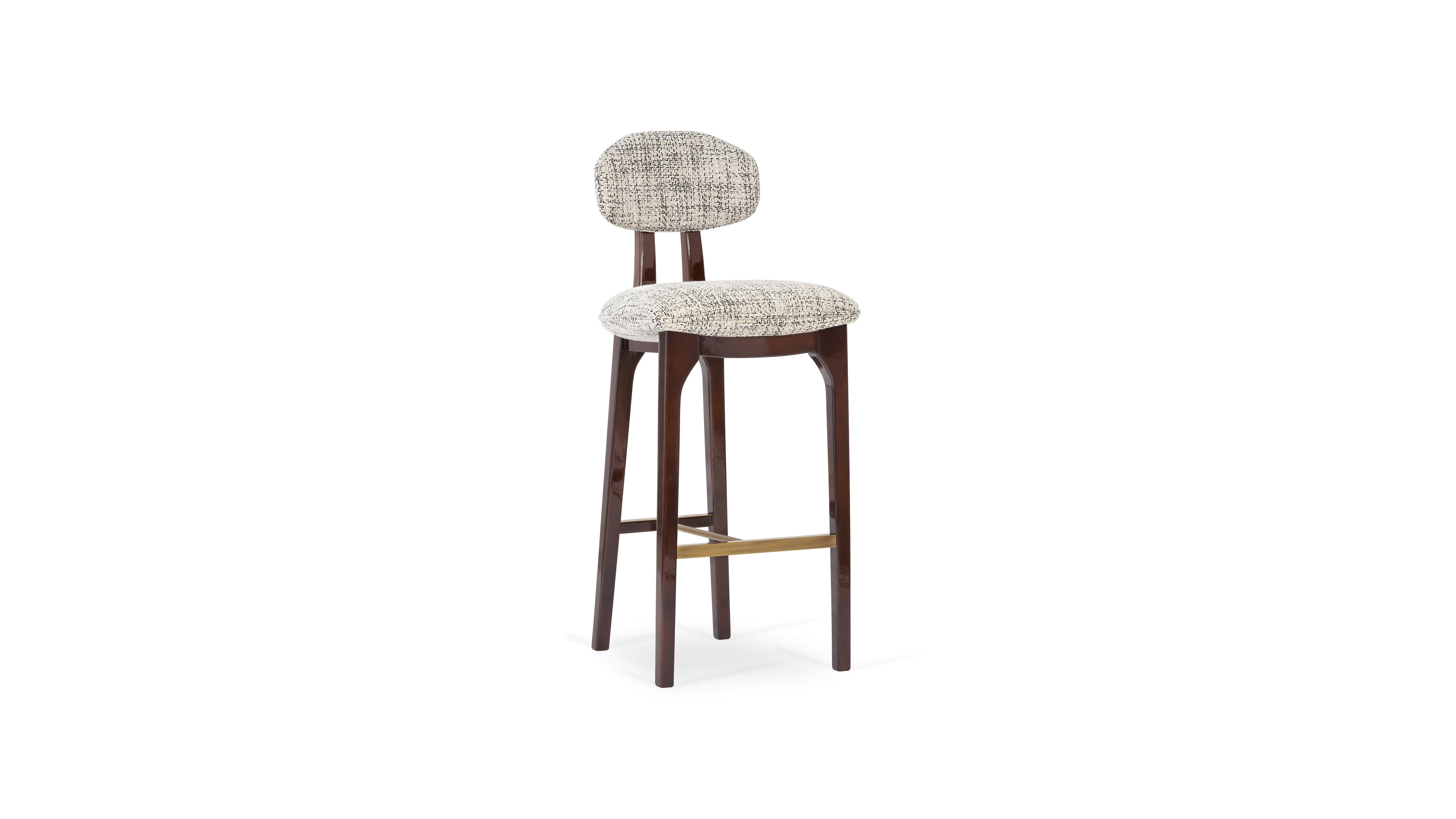 Silhouette Bar Stool by InsidherLand
Dimensions: D 51 x W 48 x H 110 cm.
Materials: wood structure with translucent dark brown in high gloss varnish, InsidherLand Ref. Mix 2 fabric.
9 kg.
Available in different fabrics.

Silhouette is a surreal