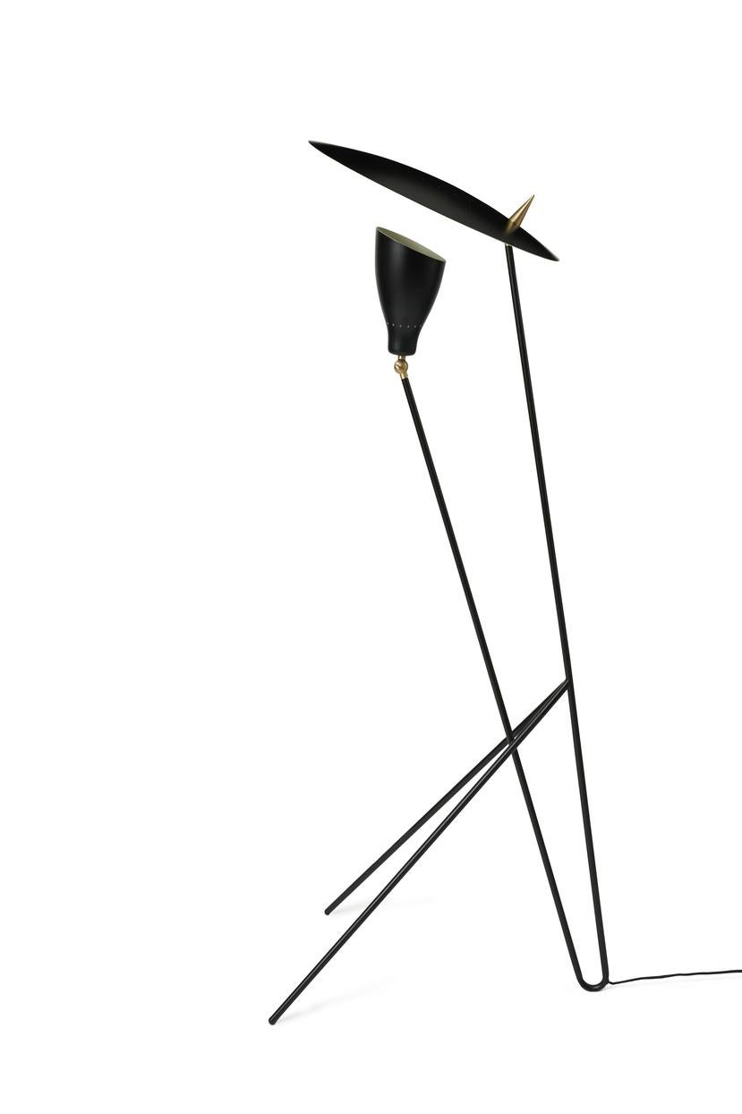 Silhouette Black Noir floor lamp by Warm Nordic
Dimensions: D45 x W59 x H140 cm
Material: Lacquered steel, Solid brass
Weight: 3 kg
Also available in different colors. 

A sculptural floor lamp with an asymmetrical idiom, designed in the 1950s