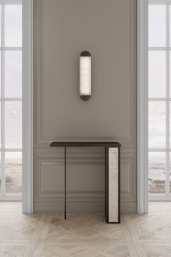 Consolle Silhouette in specchio smussato e acciaio patinato, Made in Italy