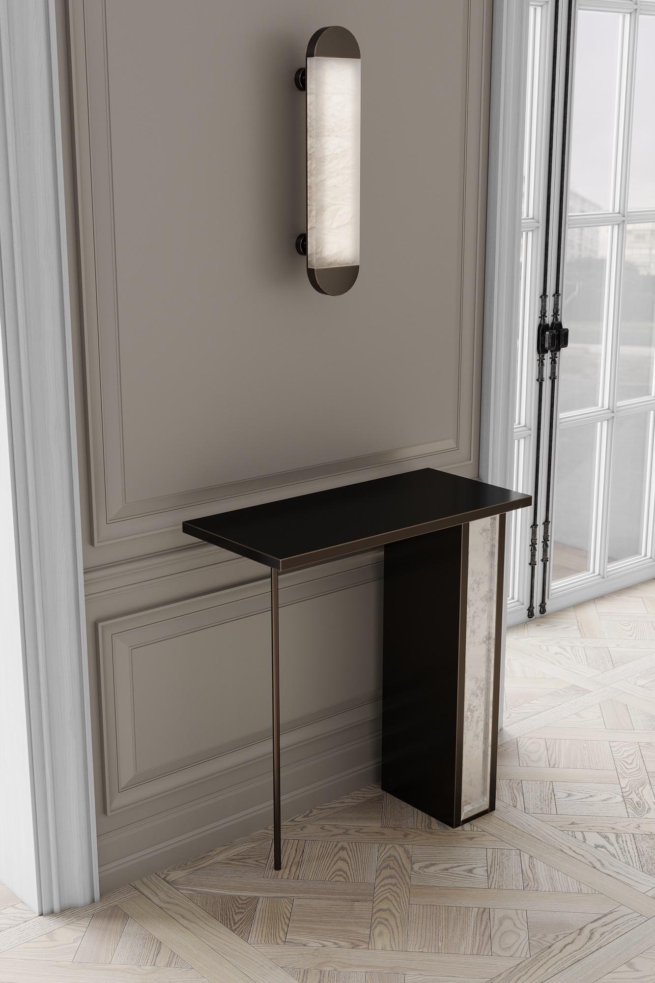 Modern Silhouette Console of Beveled Mirror and Patinated Steel, Made in Italy For Sale