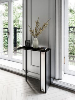 Silhouette Console of Beveled Mirror, Glass and Lacquer, Made in Italy