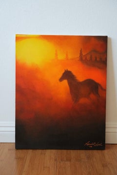 Silhouette Cowboy and Horse Painting Acrylic by Randell Seals 16x20 inches 1998