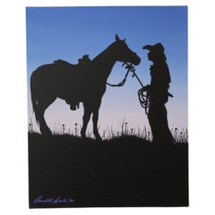 Silhouette Cowboy and Horse Painting Acrylic by Randell Seals 16x20 inches 1998