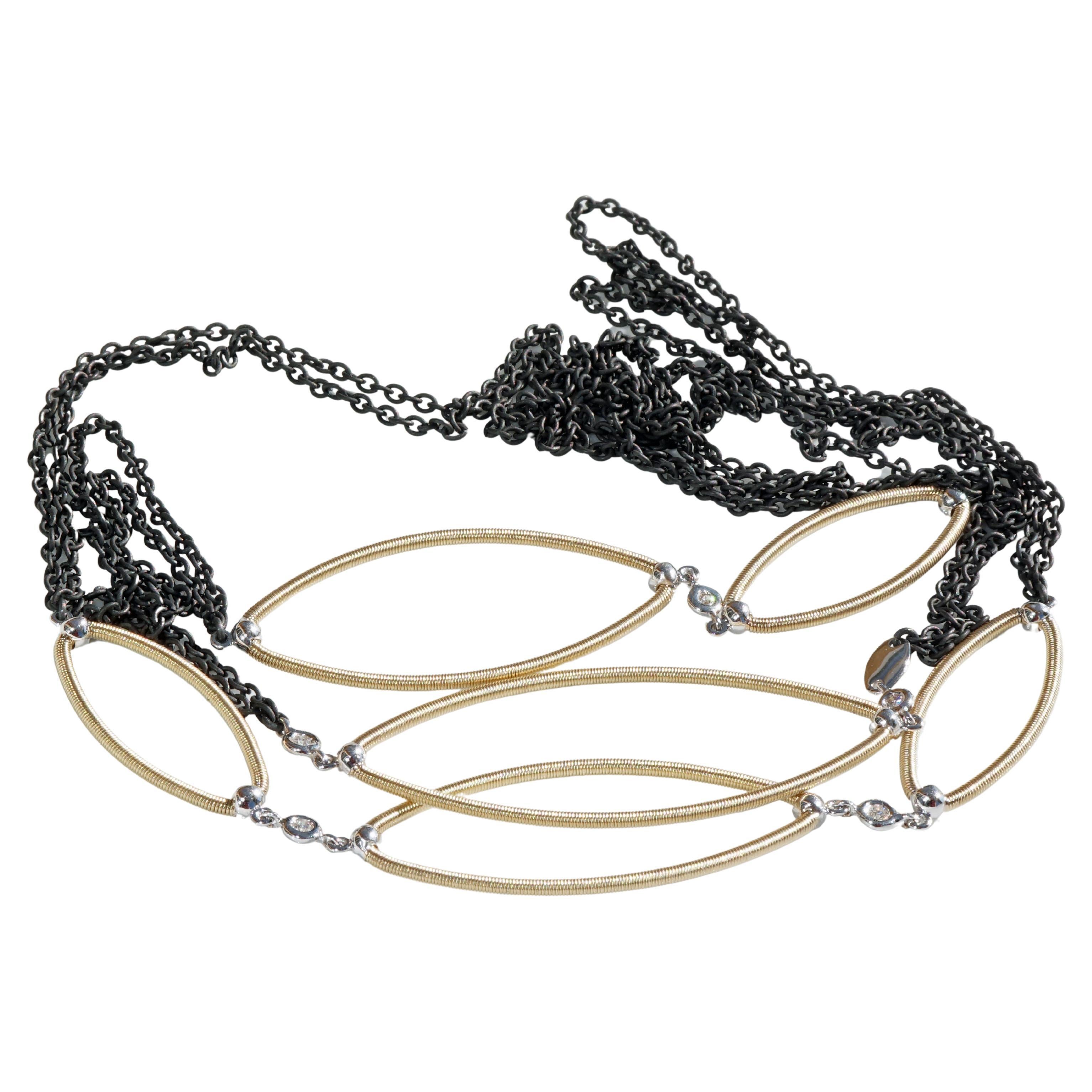 Silhouette Efeu Brilliant Halskette Gold Eisen Wire Wrapping Deutsch Präzision im Angebot