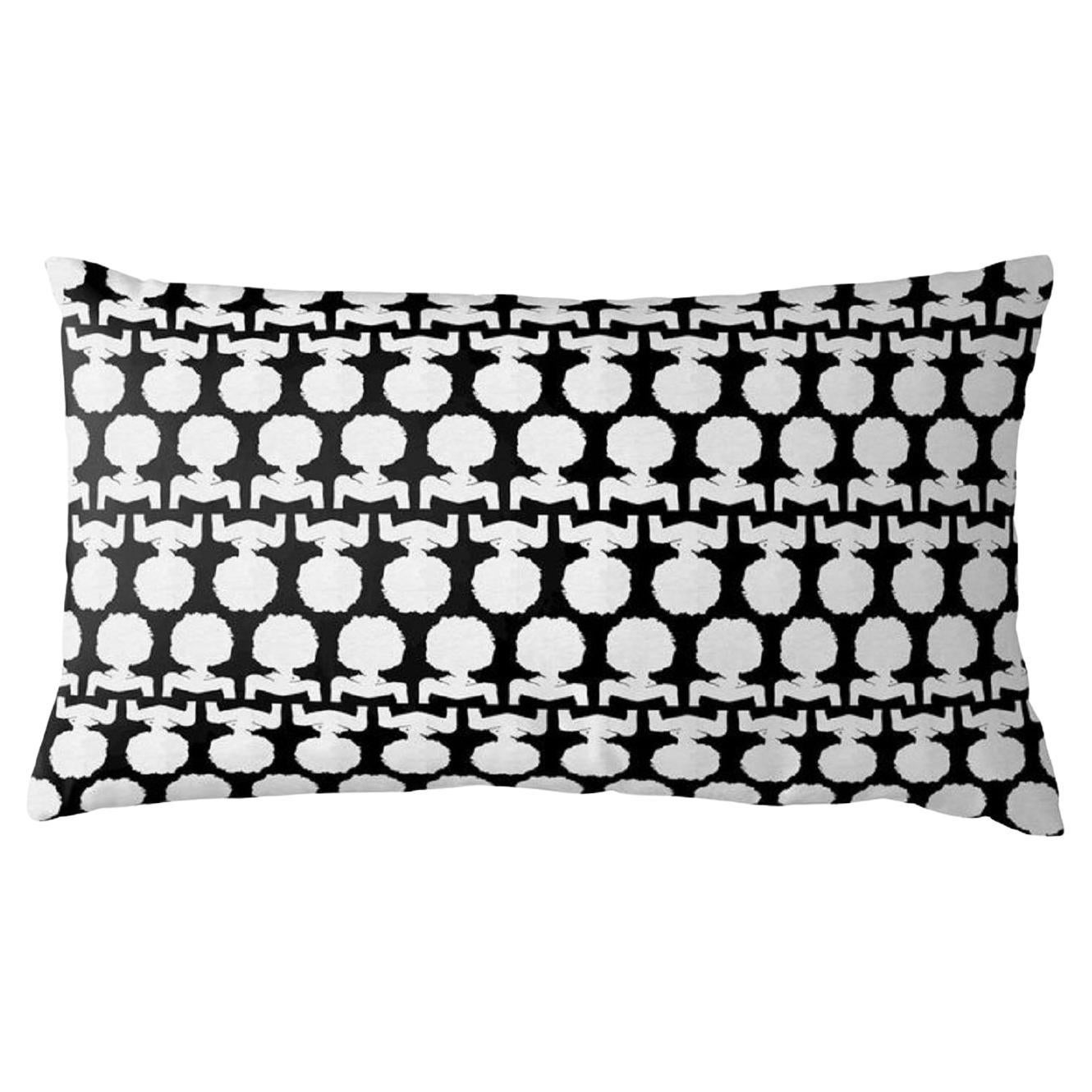 Petit coussin lombaire noir et blanc à silhouette