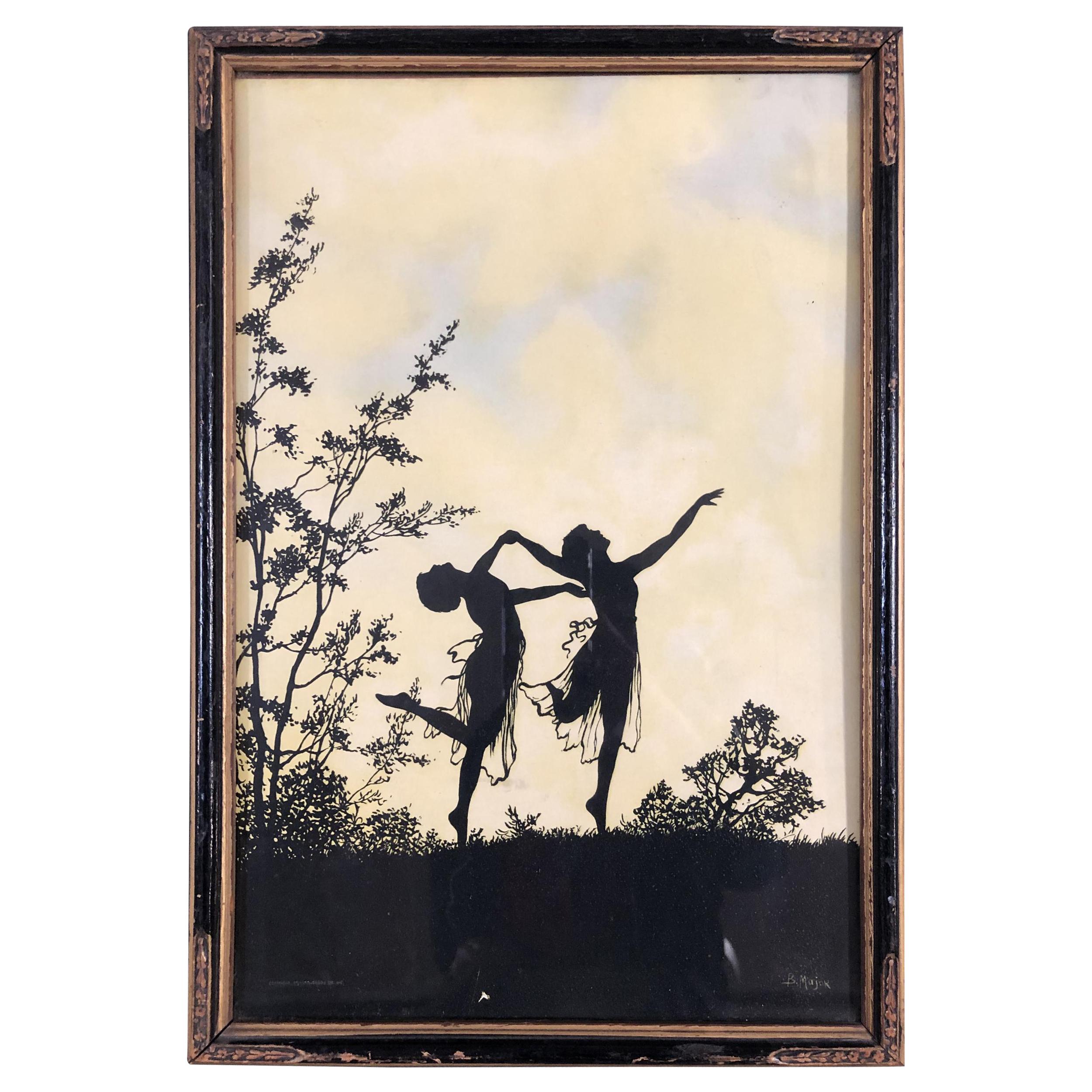 Silhouette "The Four Seasons" Print in Original Frame by Fidus, circa 1900