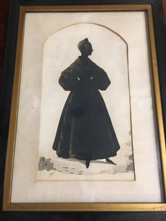Silhouette of Young Woman with Unusual Shading 1830s Hairstyle and Dress