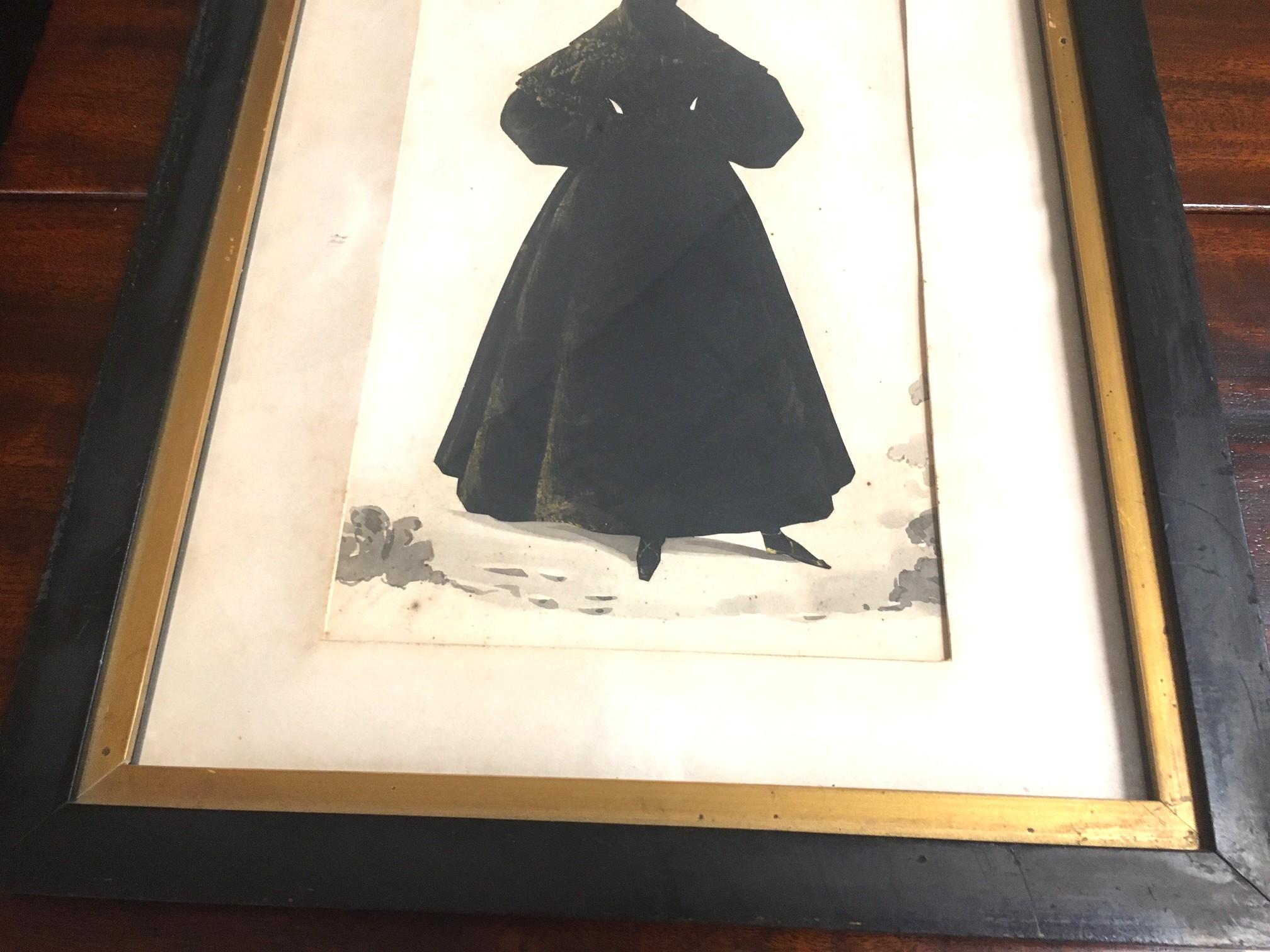 Silueta de mujer joven con sombreado inusual Peinado y vestido de la década de 1830 Vidrio en venta