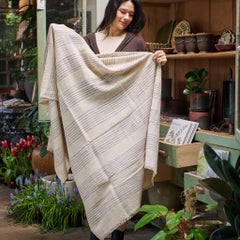 Silica Chalk Off White And Gray Stripes Pattern Handwoven  Merino Modern Throw