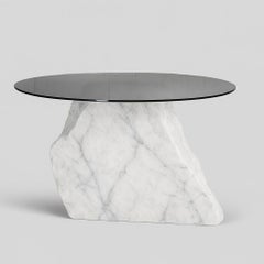 Sílica Dining Table in White Marble, Tempered Glass & Steel by Andres Monnier