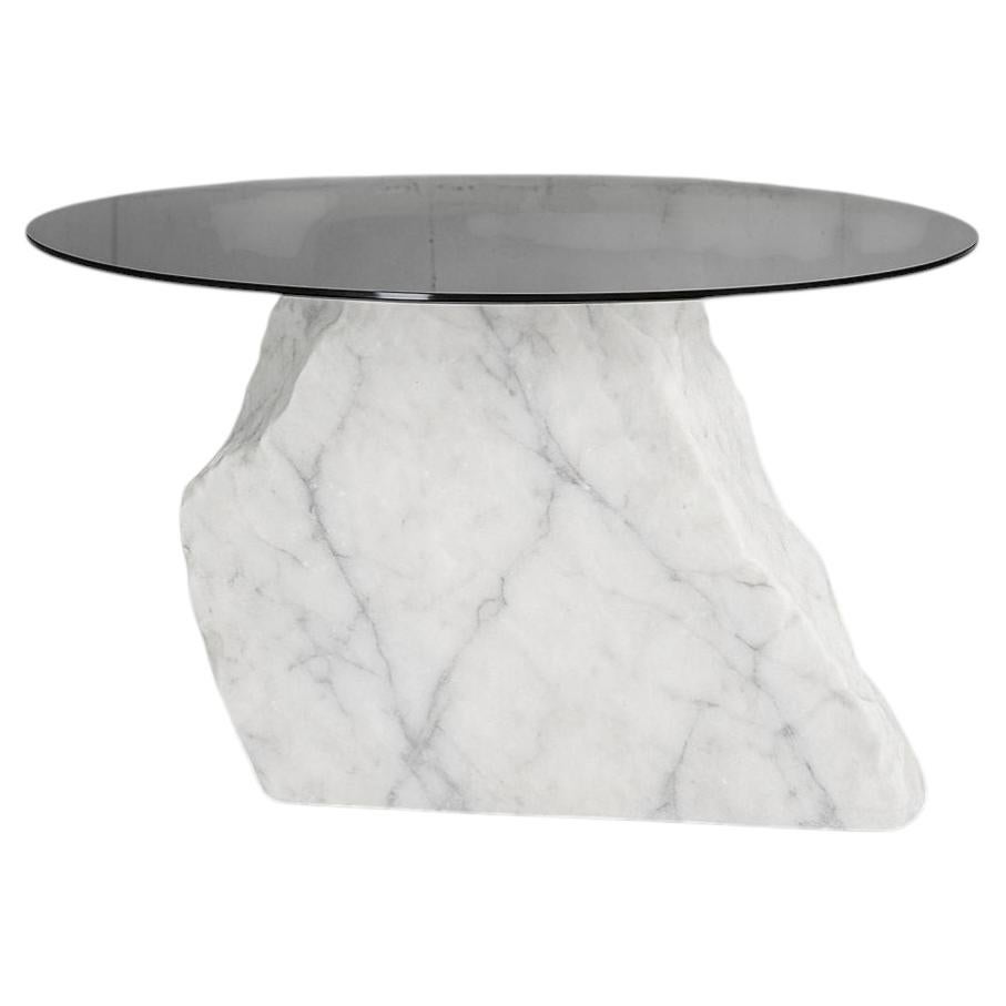 Sílica Dining Table in White Marble, Tempered Glass & Steel by Andres Monnier