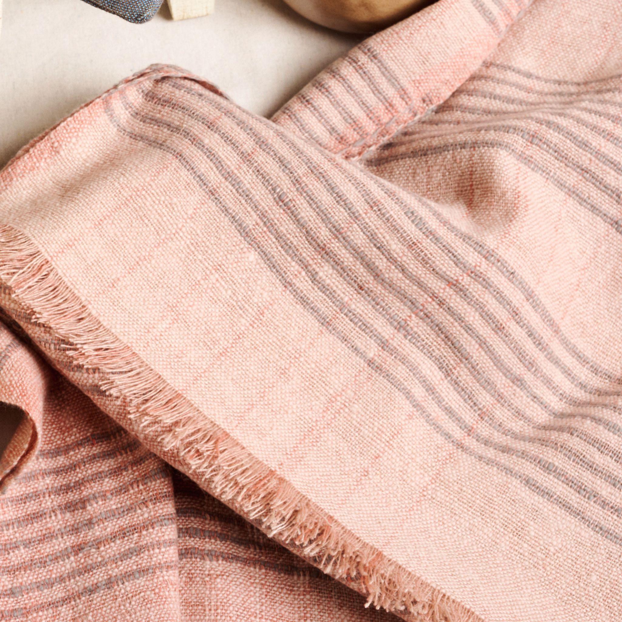 Silica Rose In Shades of Salmon Gray Stripes Pattern Soft Handwoven Merino Throw For Sale 7