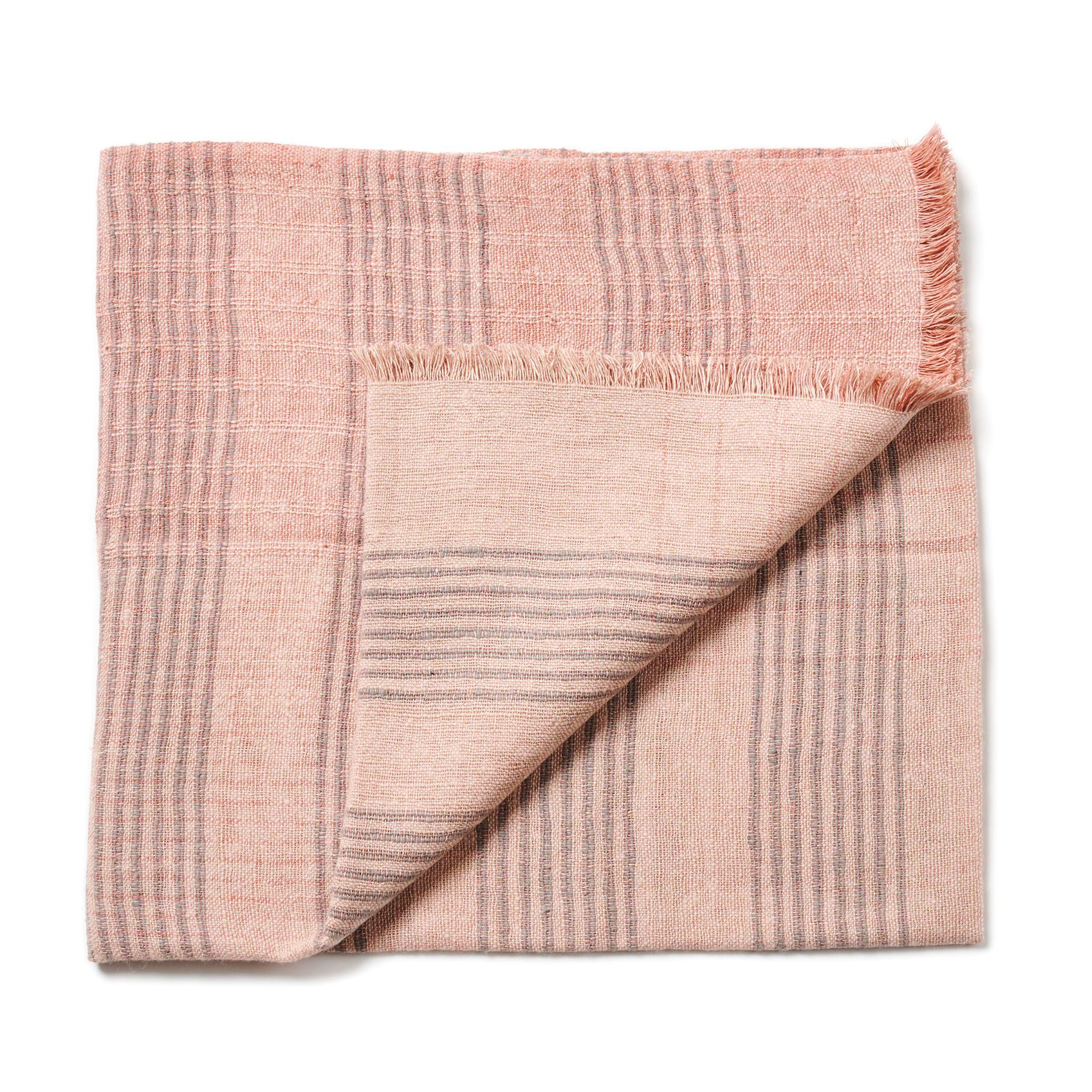 Silica Rose In Shades of Salmon Gray Stripes Pattern Soft Handwoven Merino Throw For Sale 12