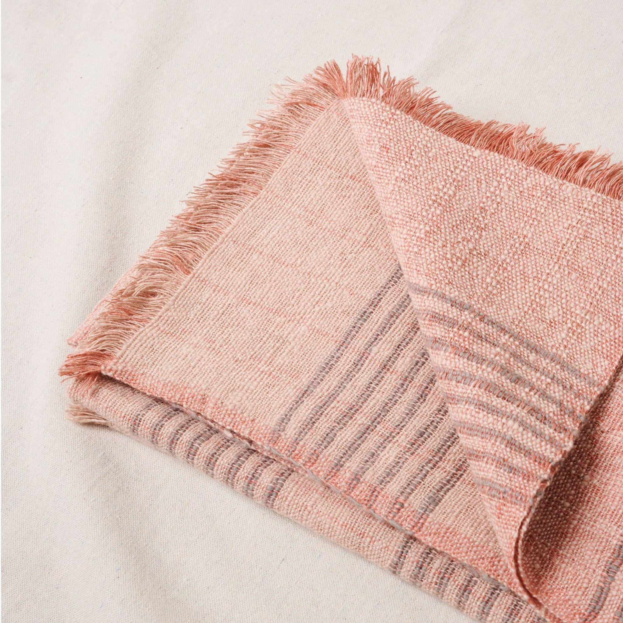 Silica Rose In Shades of Salmon Gray Stripes Pattern Soft Handwoven Merino Throw In New Condition For Sale In Bloomfield Hills, MI