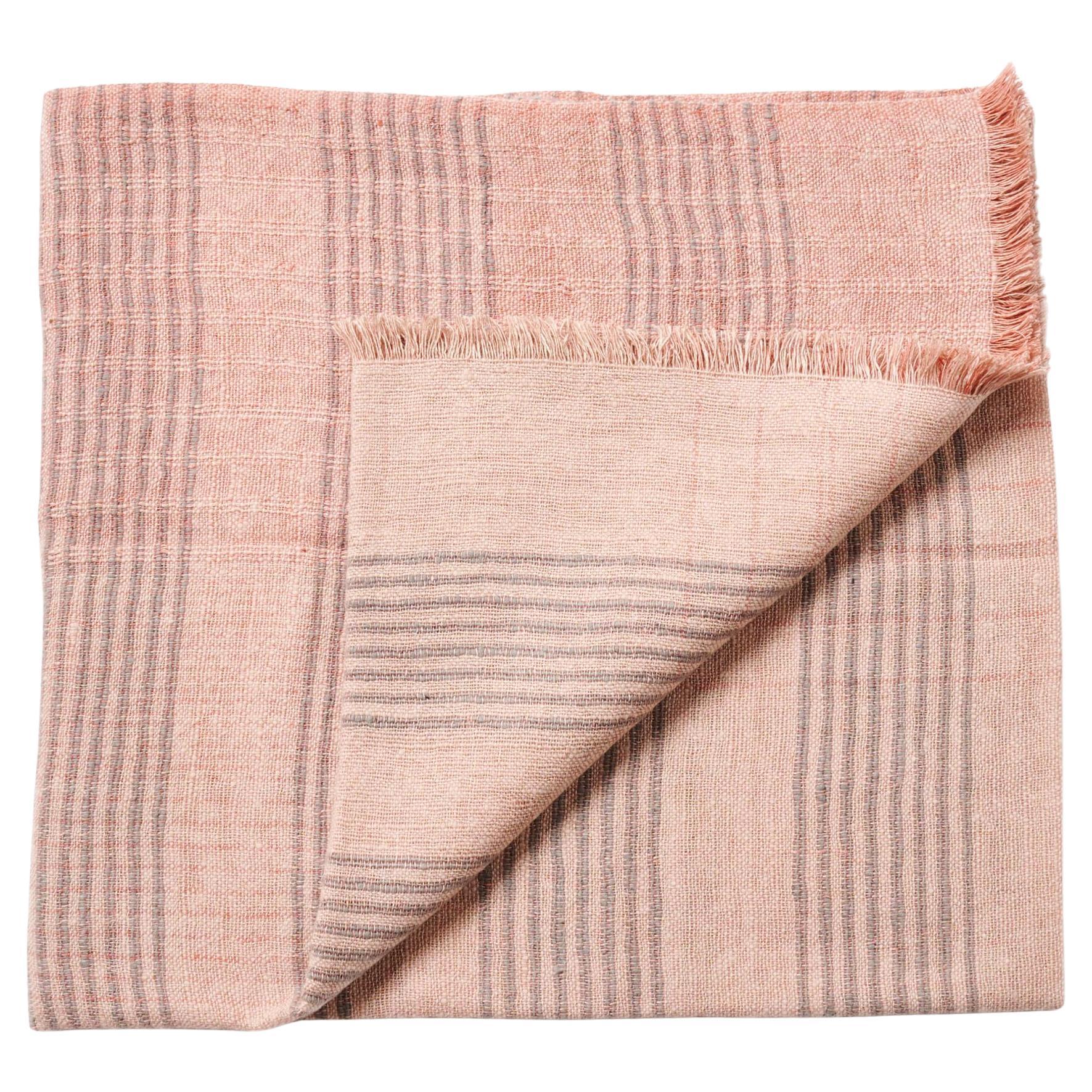Silica Rose In Shades of Salmon Gray Stripes Pattern Soft Handwoven Merino Throw For Sale