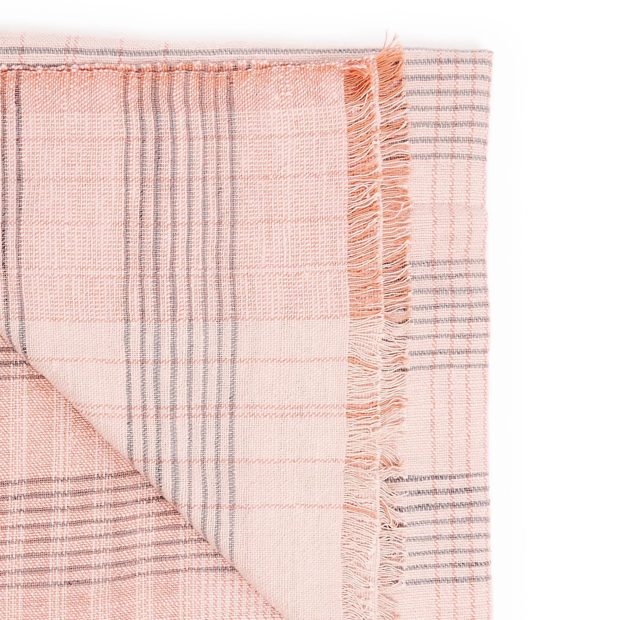Nepalese Silica Rose In Shades of Salmon Gray Stripes Pattern Soft Handwoven Merino Throw For Sale
