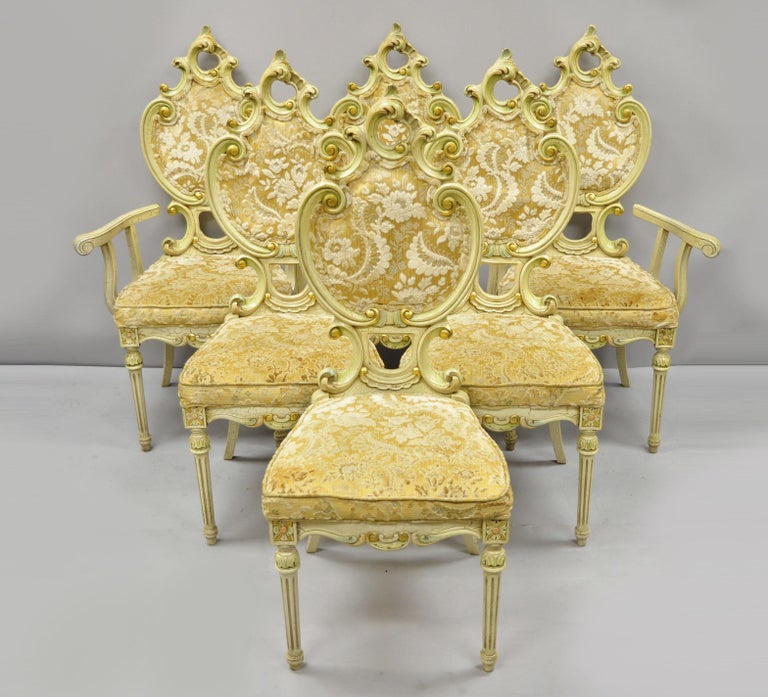 Vintage Silik style 7 piece Italian Baroque Rococo dining room set by John Turano & Sons.Item features (2) 15