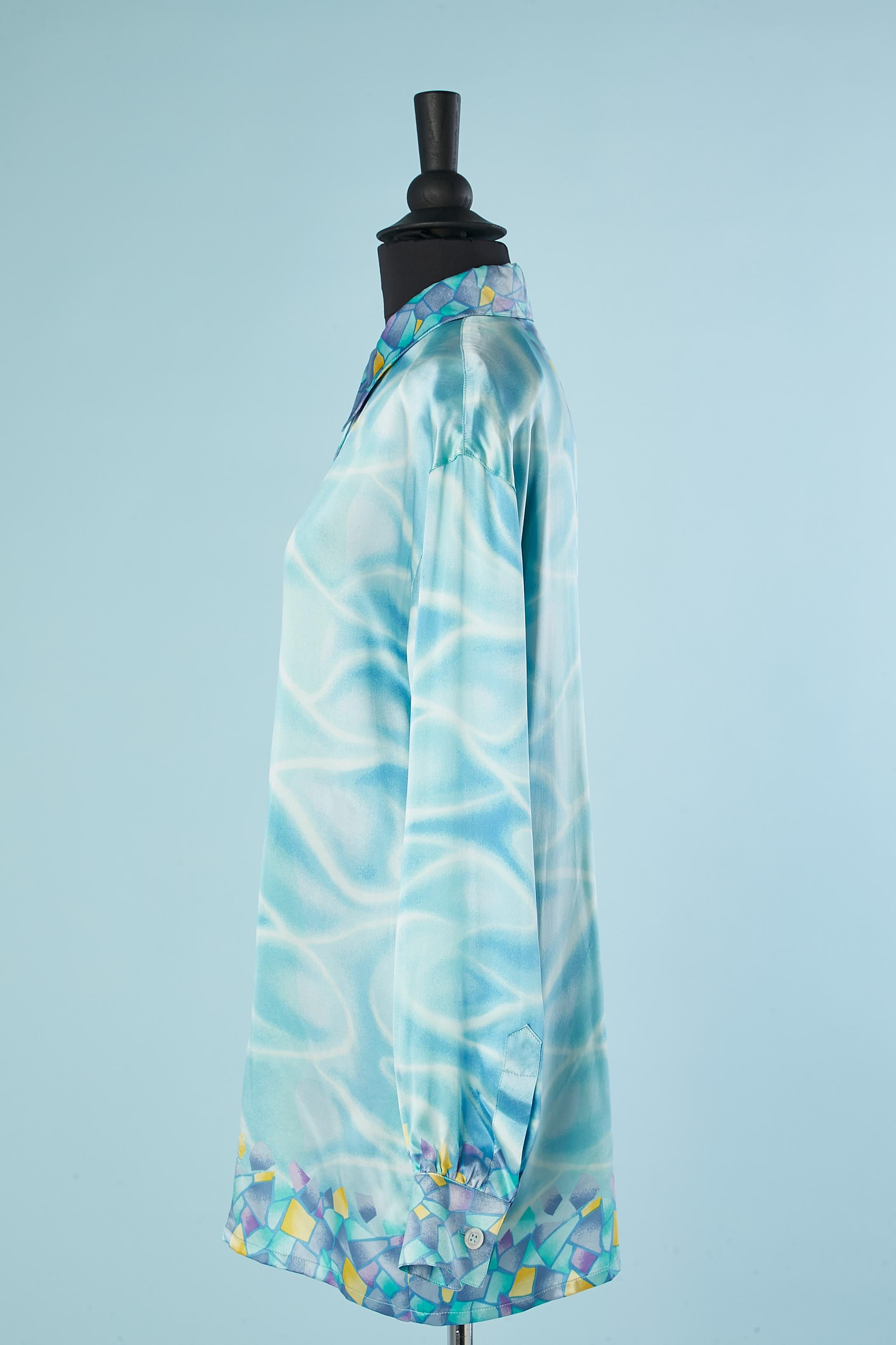 Blue Silk abstract printed shirt Escada by Margaretha Rey  For Sale