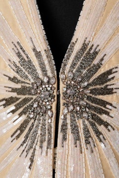 Silk and cotton evening skirt suit with beaded work Gai Mattiolo Couture NEW