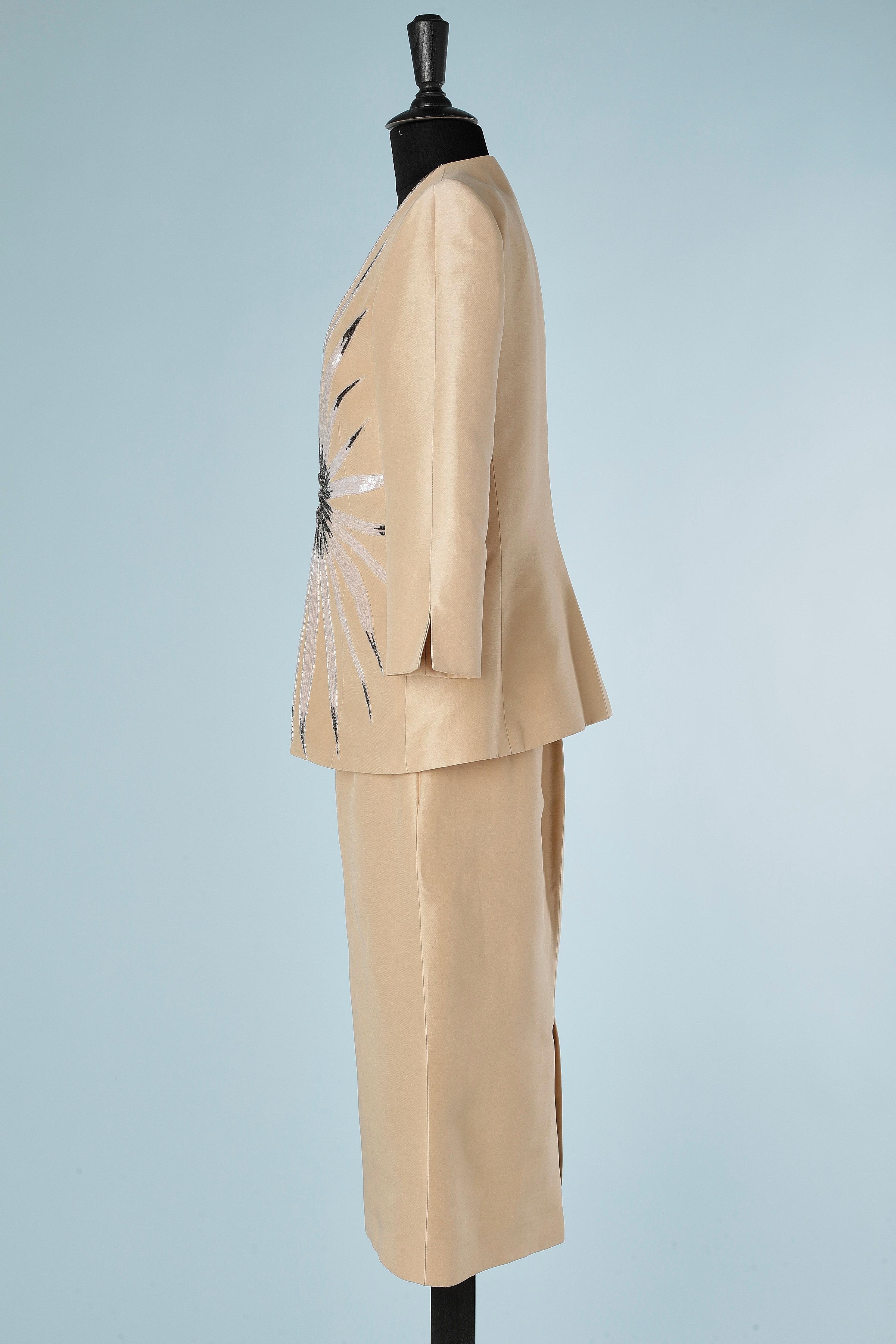 Silk and cotton evening skirt suit with beaded work Gai Mattiolo Couture NEW For Sale 1