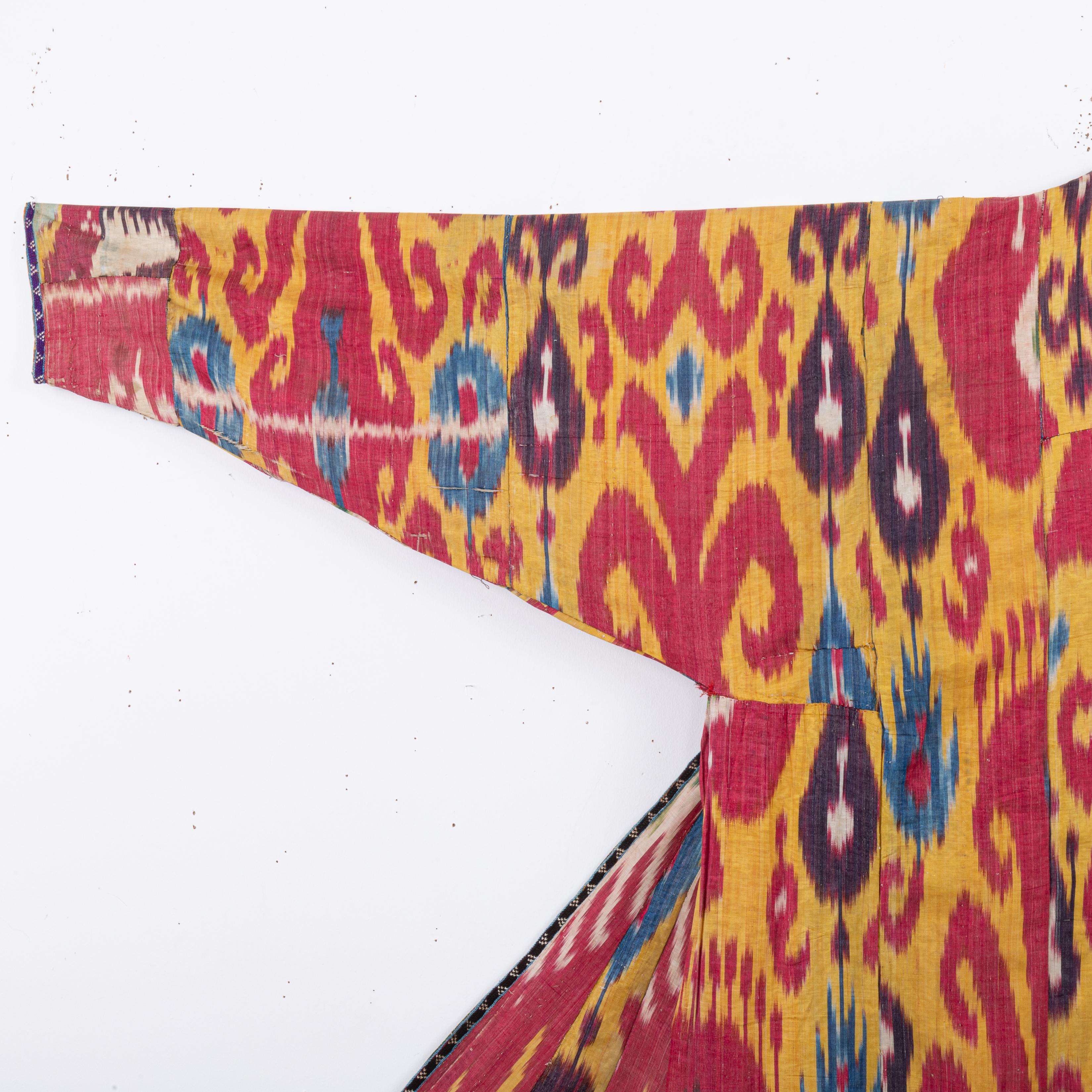 Folk Art Silk and Cotton  Ikat Chapan, Uzbekistan, Late 19th Century. For Sale