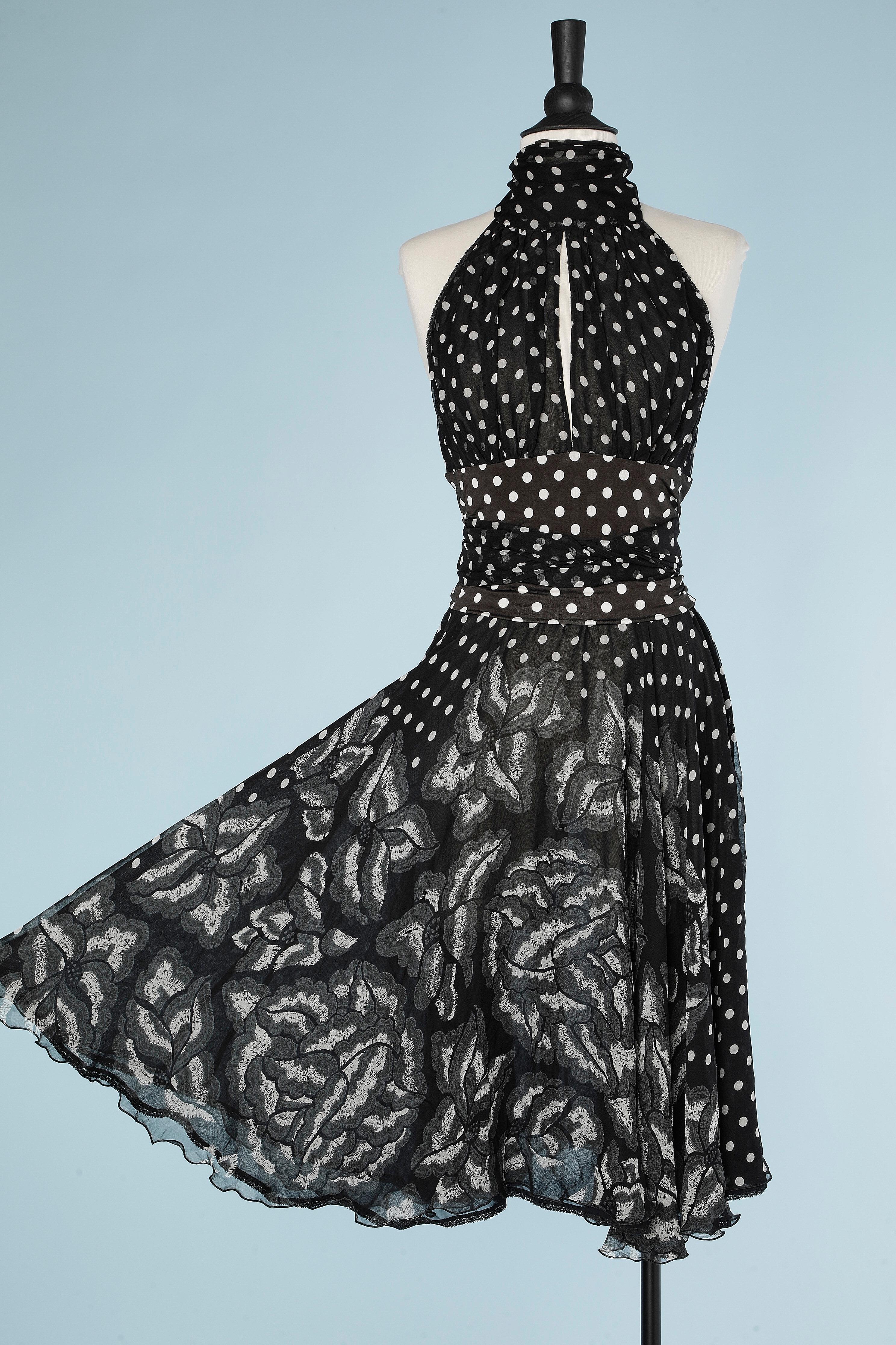 Black Silk and jersey black&white polka-dots backless cocktail dress with belt  Ferré  For Sale