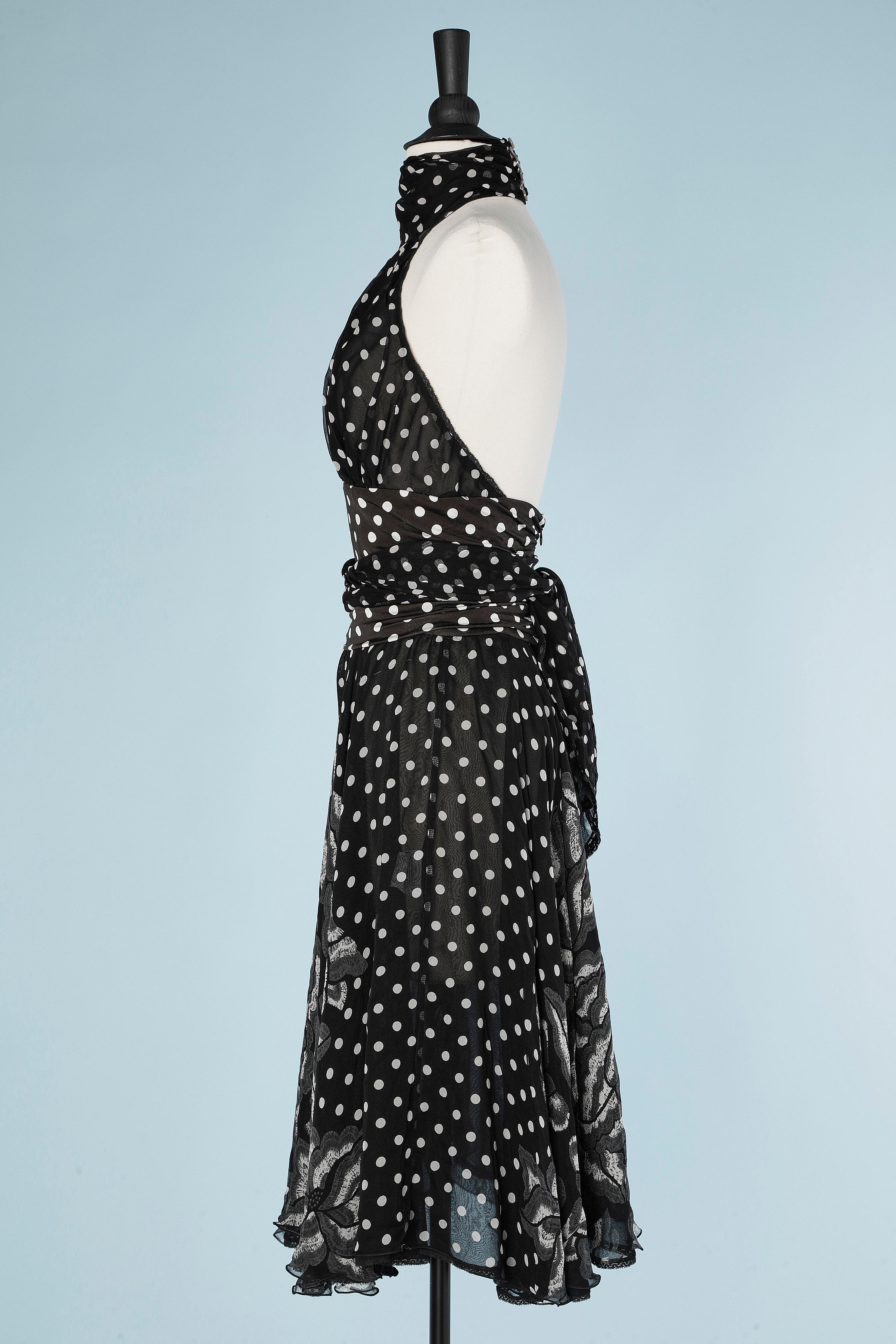 Women's or Men's Silk and jersey black&white polka-dots backless cocktail dress with belt  Ferré  For Sale