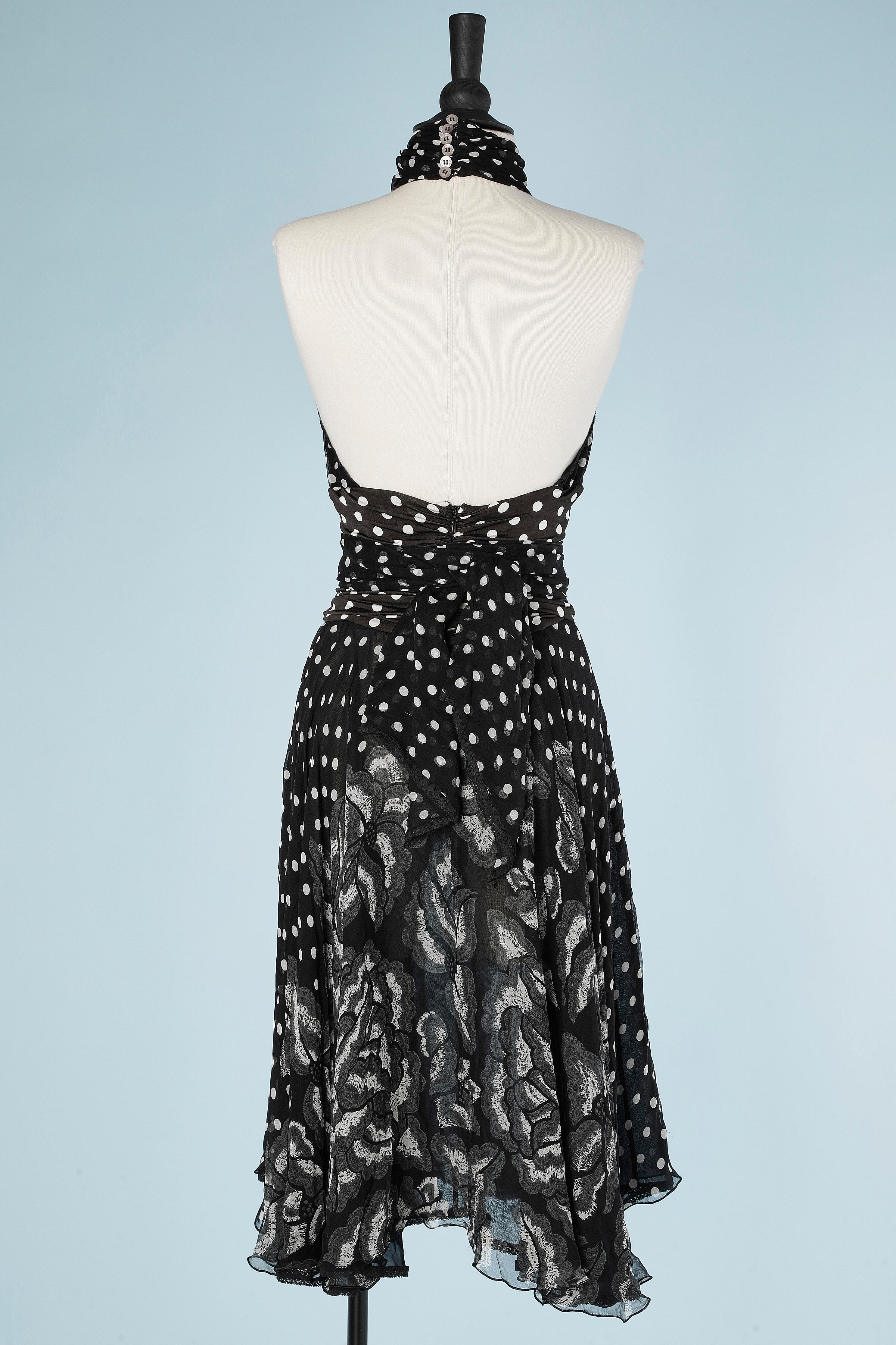Silk and jersey black&white polka-dots backless cocktail dress with belt  Ferré  For Sale 1