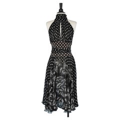 Silk and jersey black&white polka-dots backless cocktail dress with belt  Ferré 