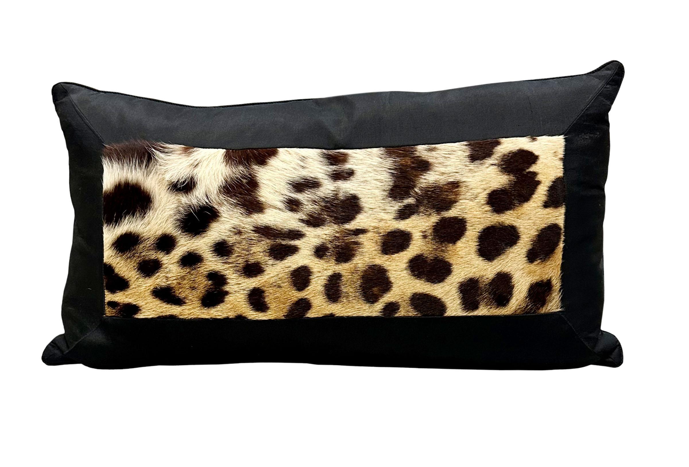 Silk and Leopard Lumbar Pillow In Good Condition For Sale In Tampa, FL