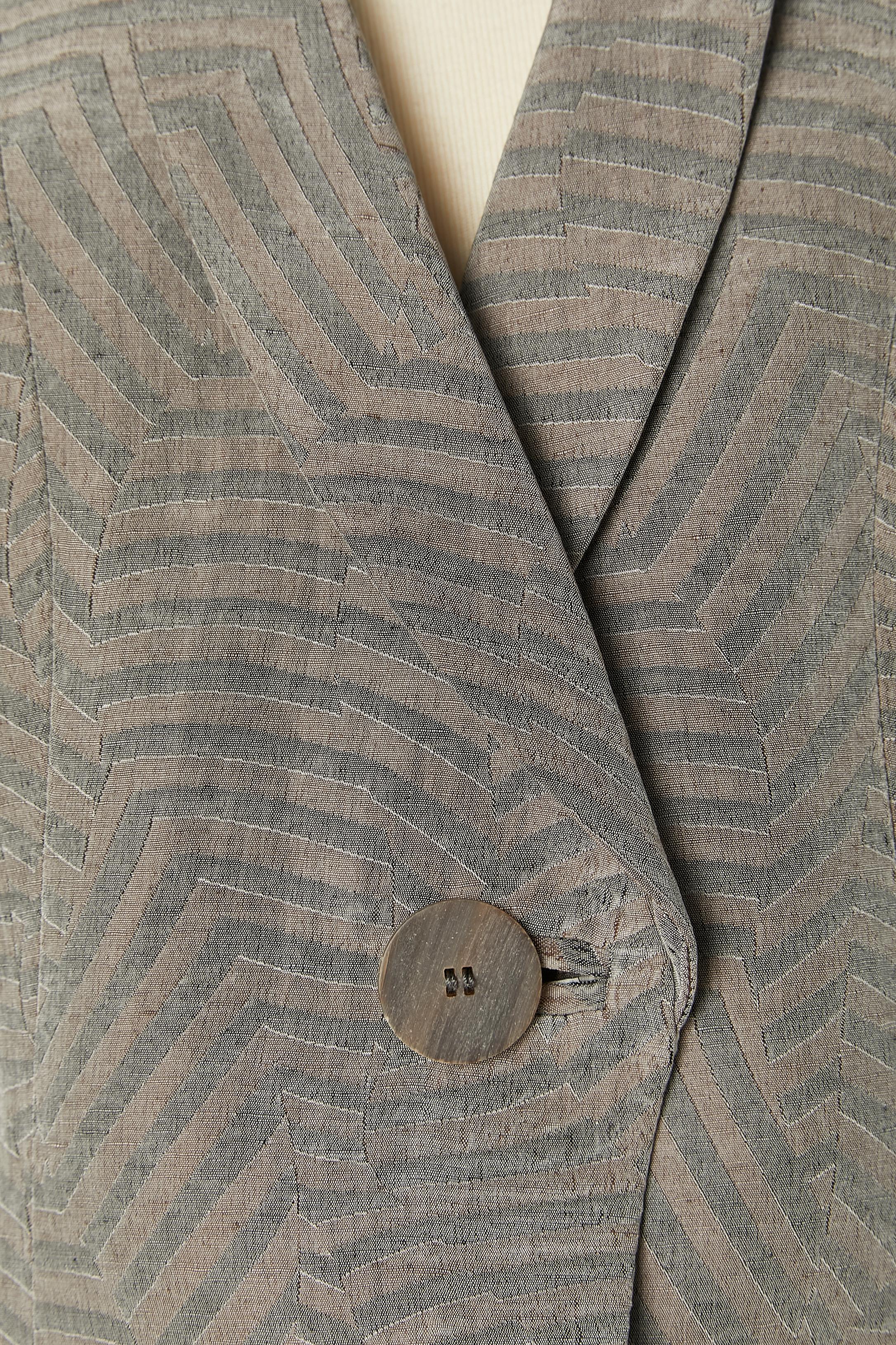 Gray Silk and linen jacquard single-breasted jacket Giorgio Armani  For Sale