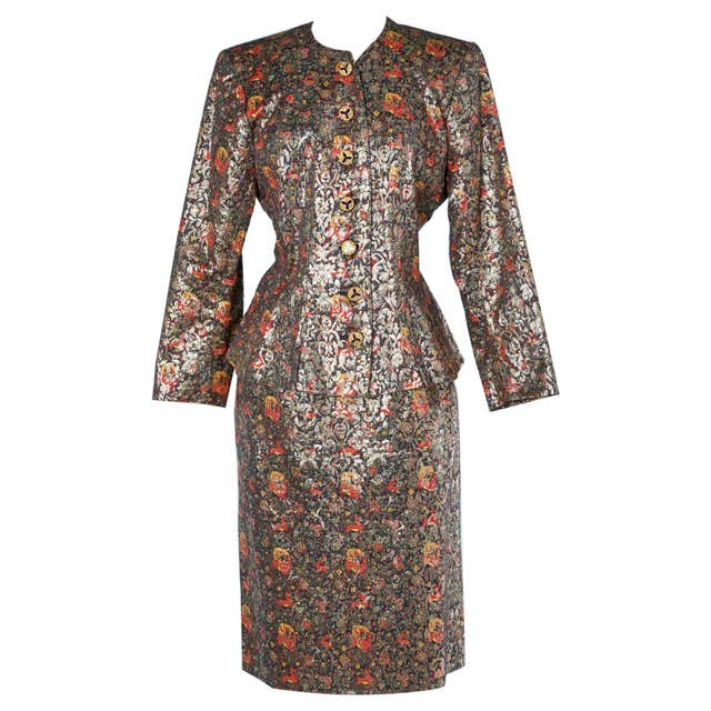 1950's silk jacquard and velvet skirt suit Jacques Fath Paris For Sale ...