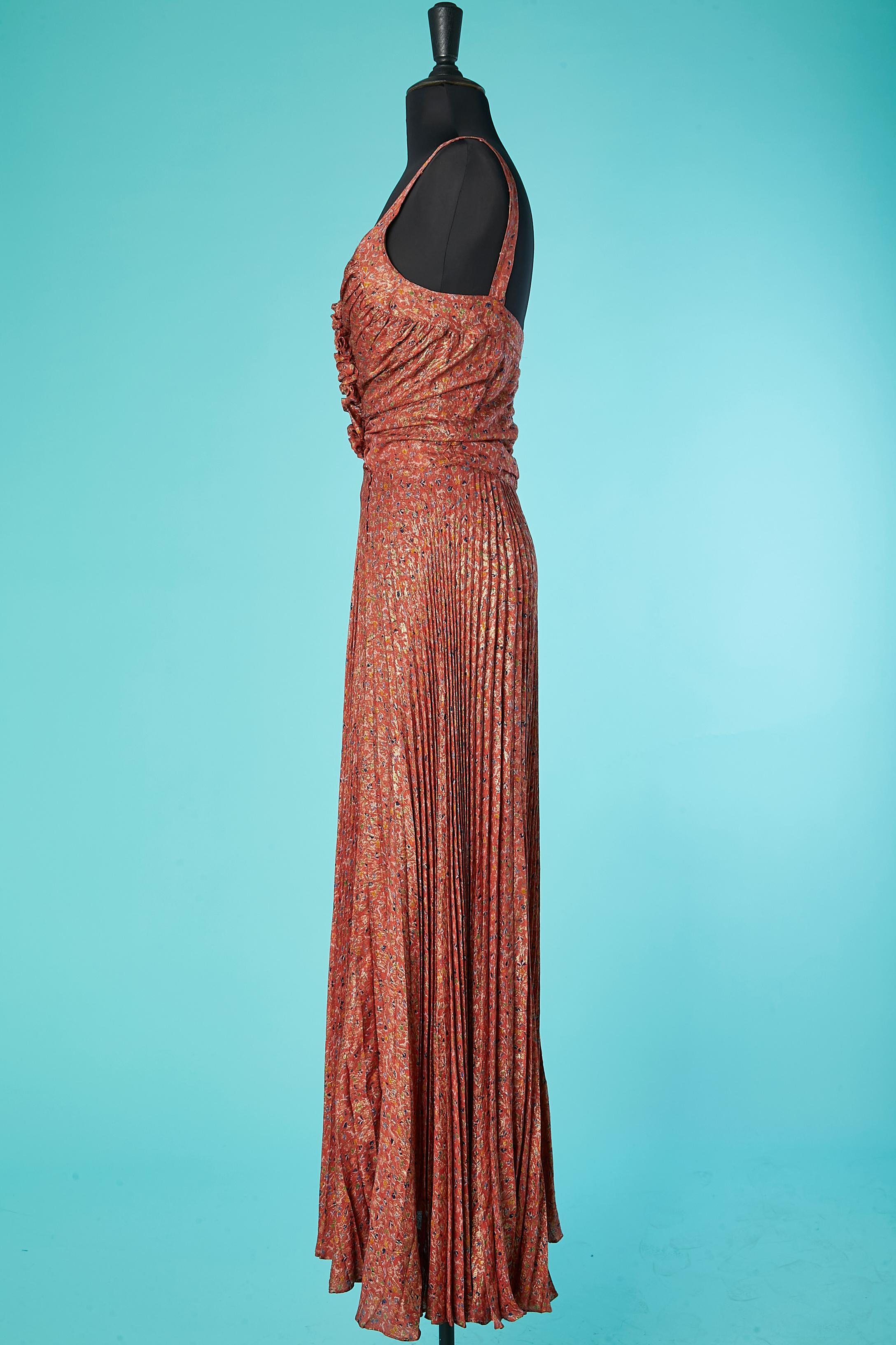 Silk and lurex jacquard evening dress with sunray pleats Circa 1930's  2
