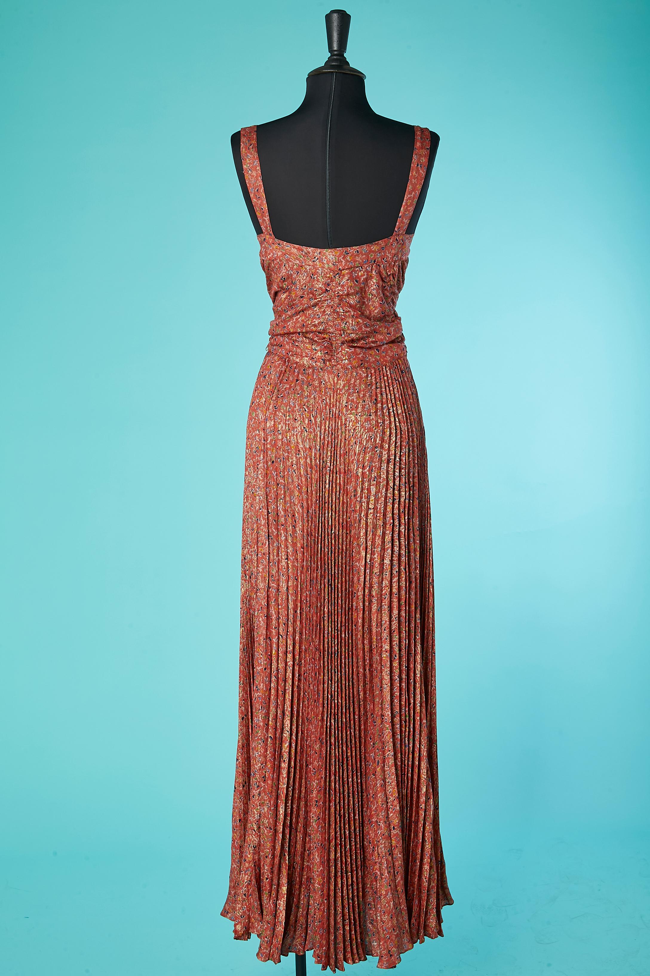 Silk and lurex jacquard evening dress with sunray pleats Circa 1930's  3