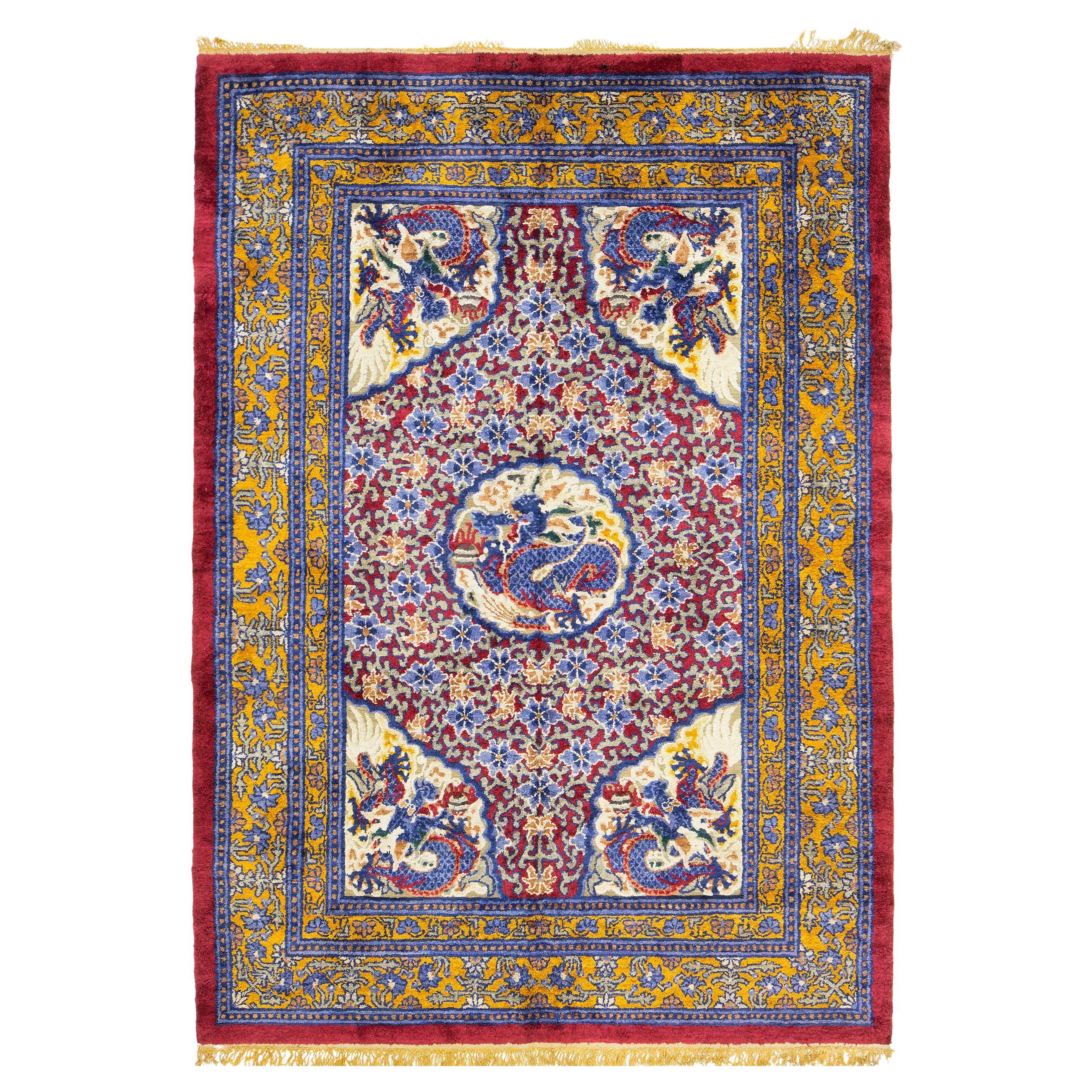 Silk and Metallic Thread Chinese Carpet For Sale