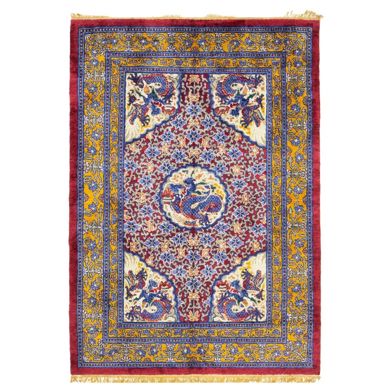 Silk and Metallic Thread Chinese Carpet For Sale at 1stDibs