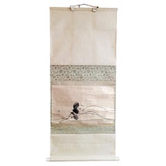 Antique Silk Scroll Painting by Matsumura Keibun, 18th Century