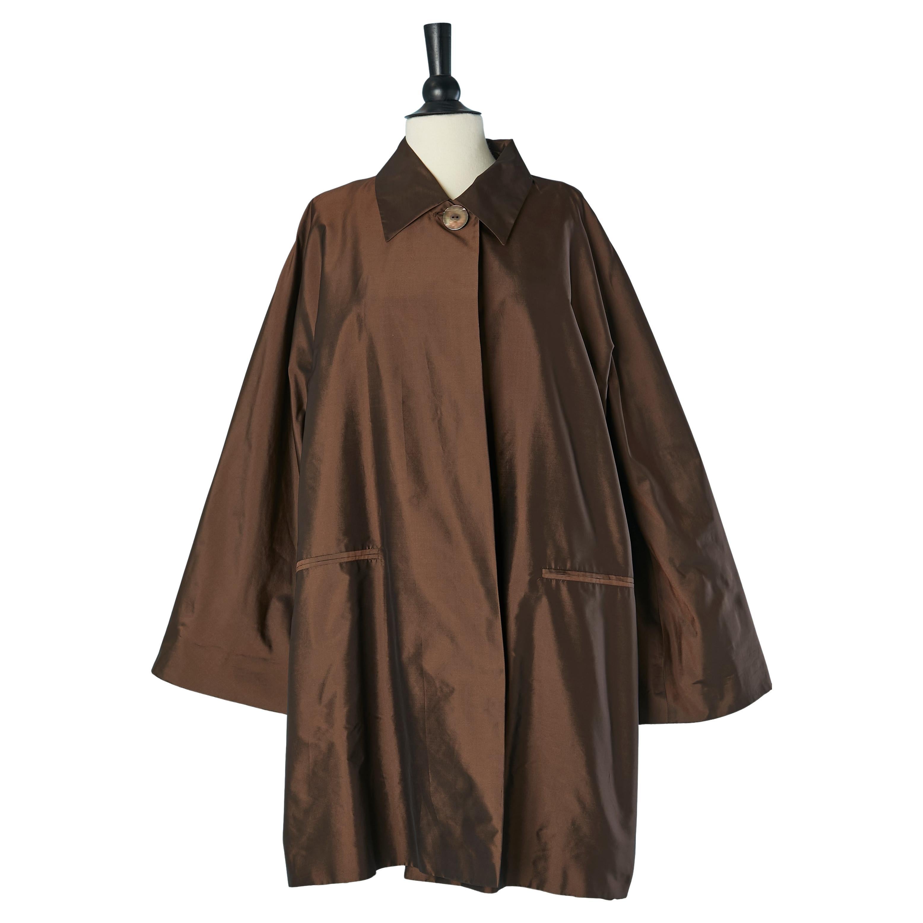 Silk and polyester brown A Shape coat FENDI For Sale