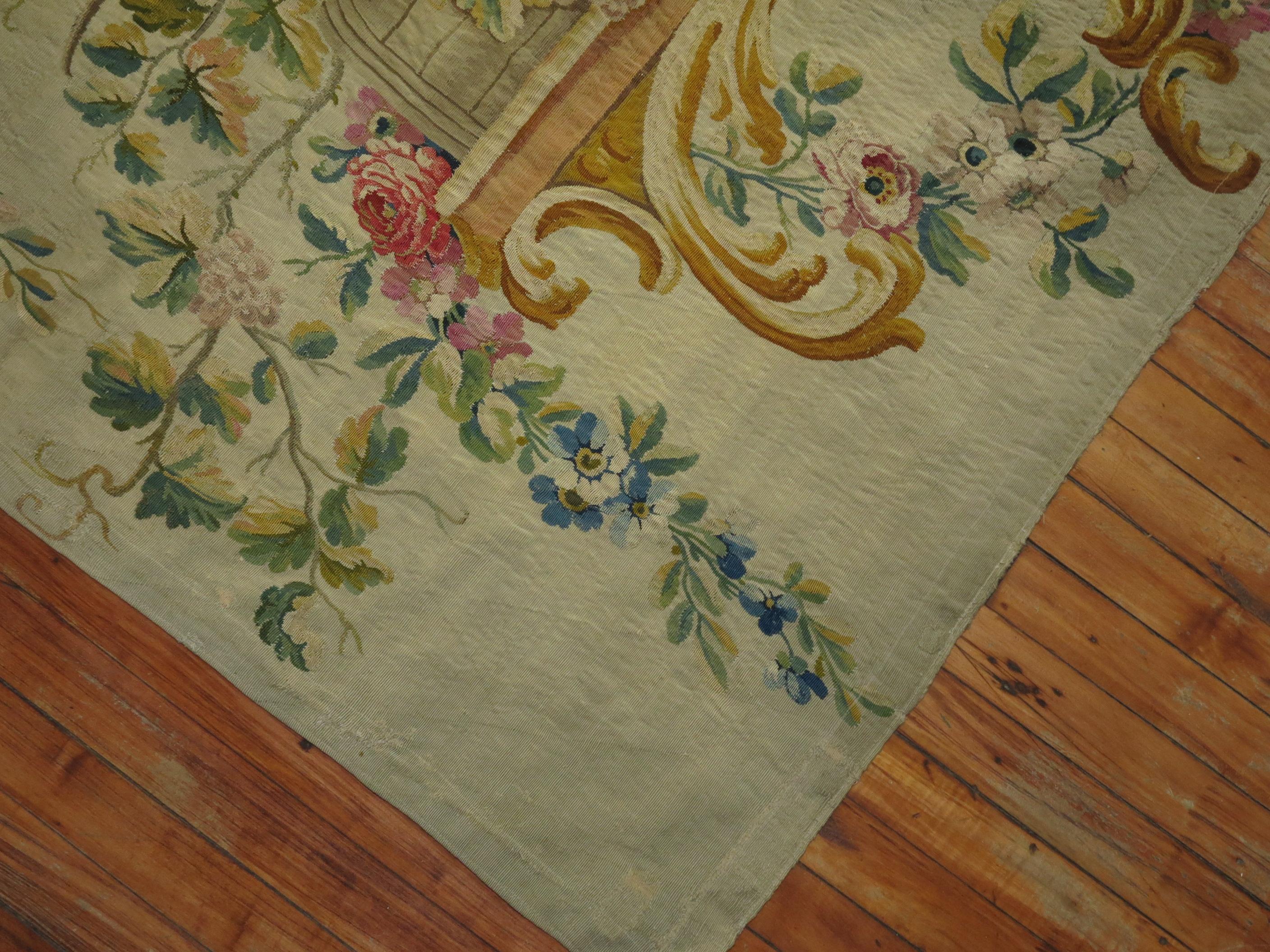 Silk and Wool 18th Century French Aubusson Tapestry Panel from France For Sale 7