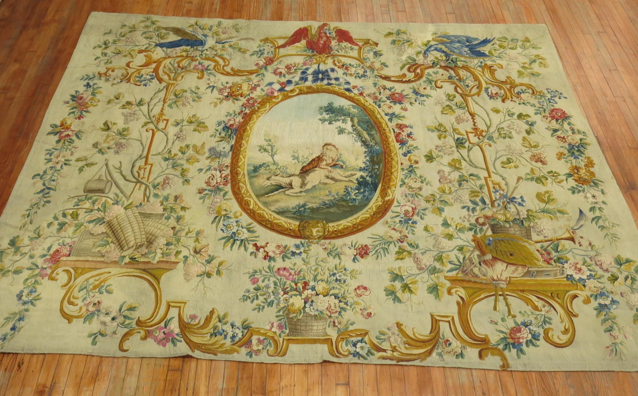 Silk and Wool 18th Century French Aubusson Tapestry Panel from France For Sale 9