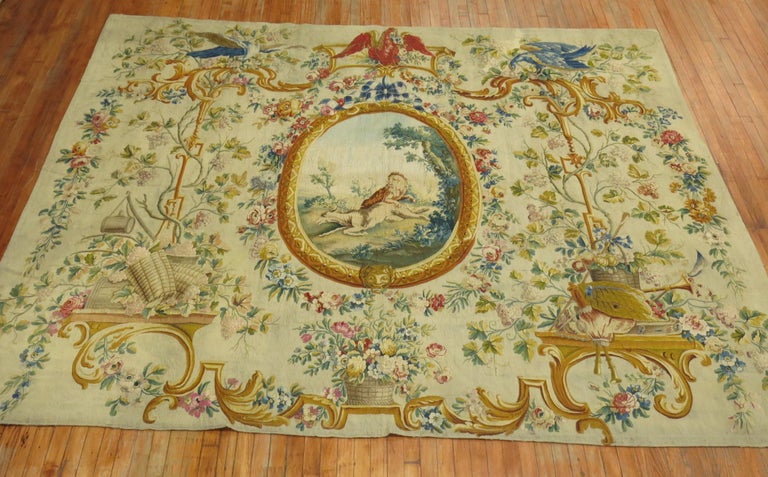 Silk and Wool 18th Century French Aubusson Tapestry Panel from France For Sale 10