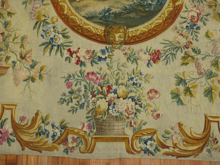 French Provincial Silk and Wool 18th Century French Aubusson Tapestry Panel from France For Sale