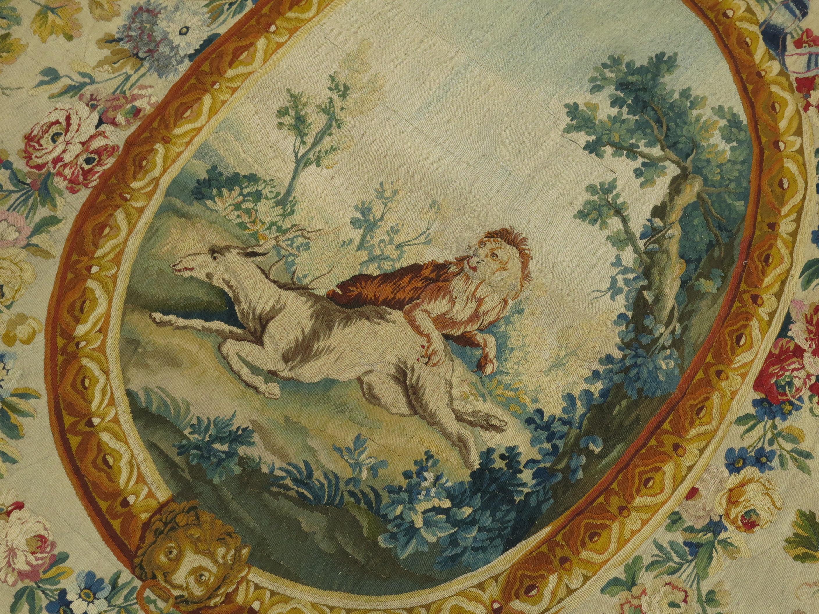 Französische Aubusson-Wandteppichplatte aus Seide und Wolle aus Frankreich aus dem 18. Jahrhundert im Angebot 1