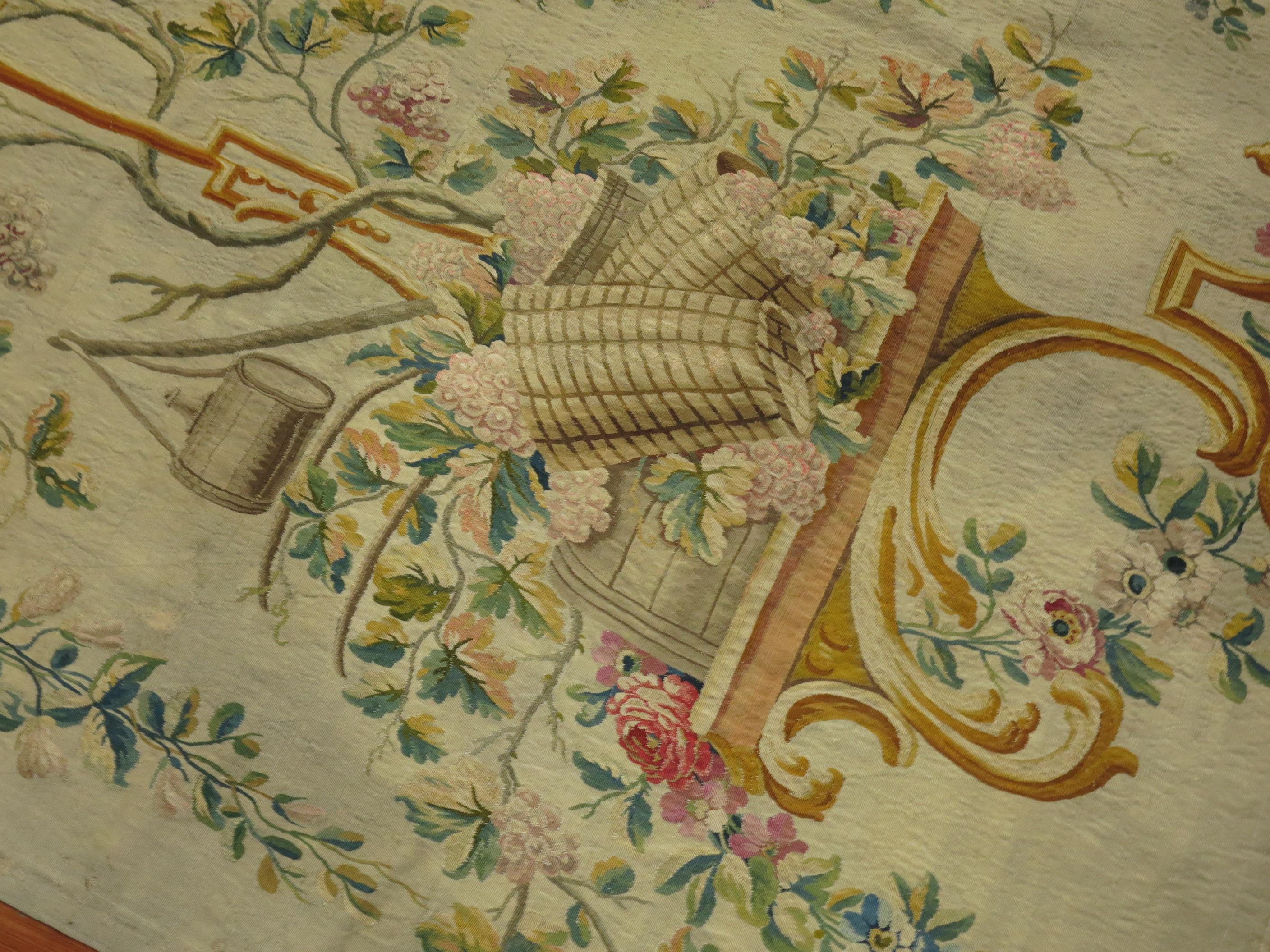 Silk and Wool 18th Century French Aubusson Tapestry Panel from France For Sale 3