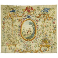 Silk and Wool 18th Century French Aubusson Tapestry Panel from France