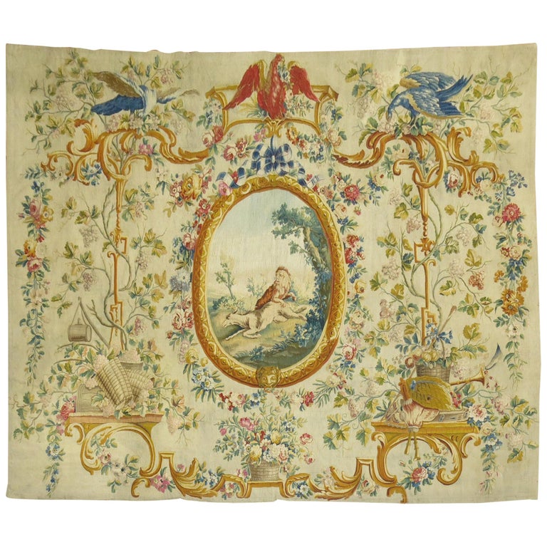 Silk and Wool 18th Century French Aubusson Tapestry Panel from France For Sale